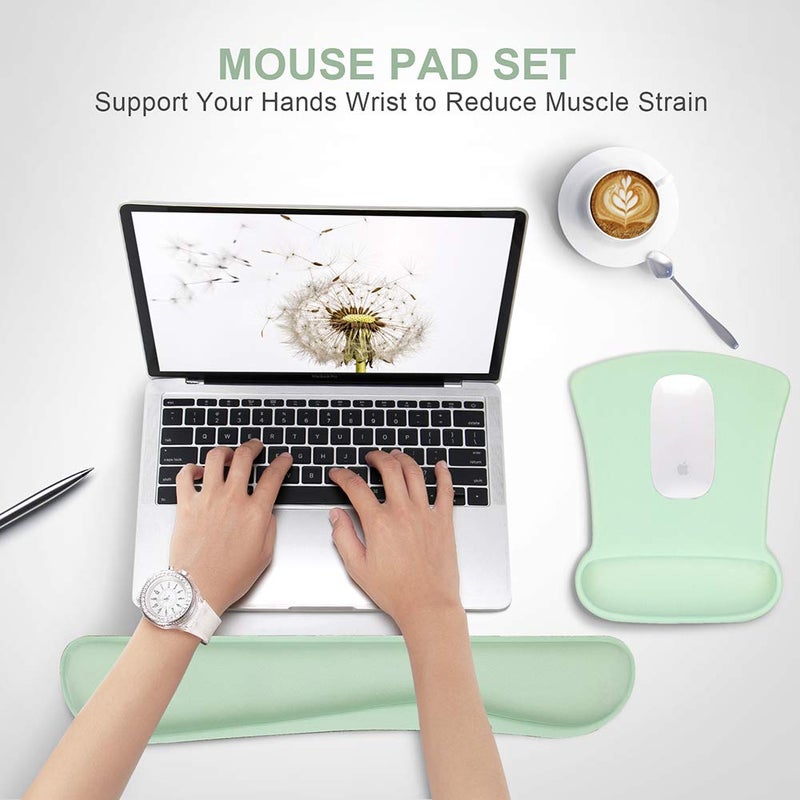 iVeze Keyboard Wrist Rest Pad and Ergonomic Mouse Pad with Wrist Rest Support,Gel Memory Foam Nonslip Cute Mousepads Mat Comfortable for Home Office Efficient Working Easy Typing & Pain Relief,Mint Green - Image 2
